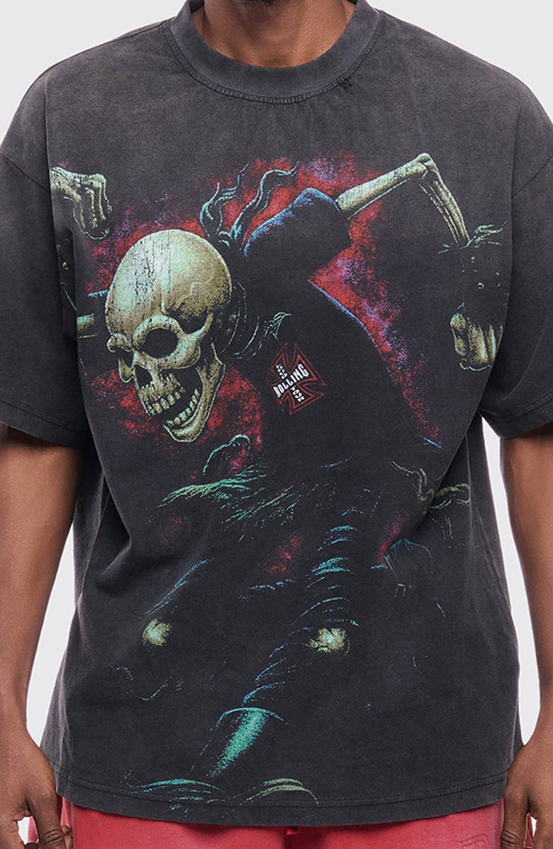 Rolling Loud Skull Society Graphic T-Shirt, Alternate, color, Washed Black