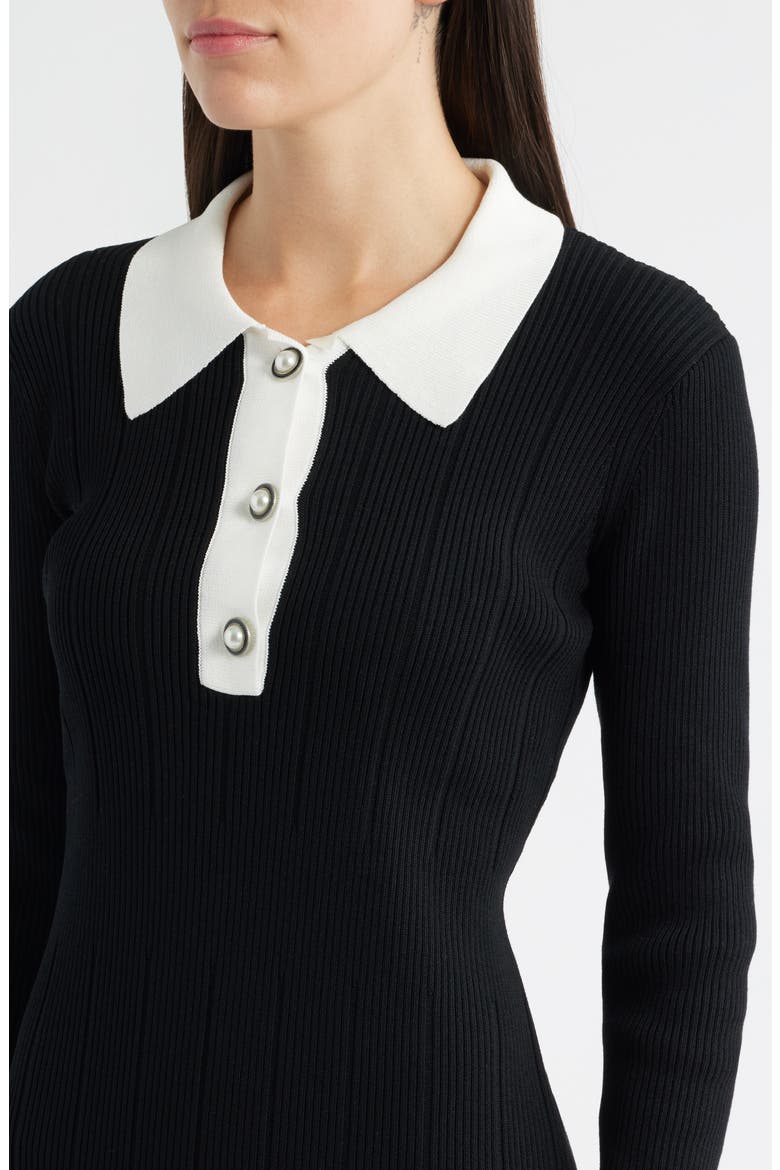 Long Sleeve Polo Dress, Alternate, color, BLACK WHITE