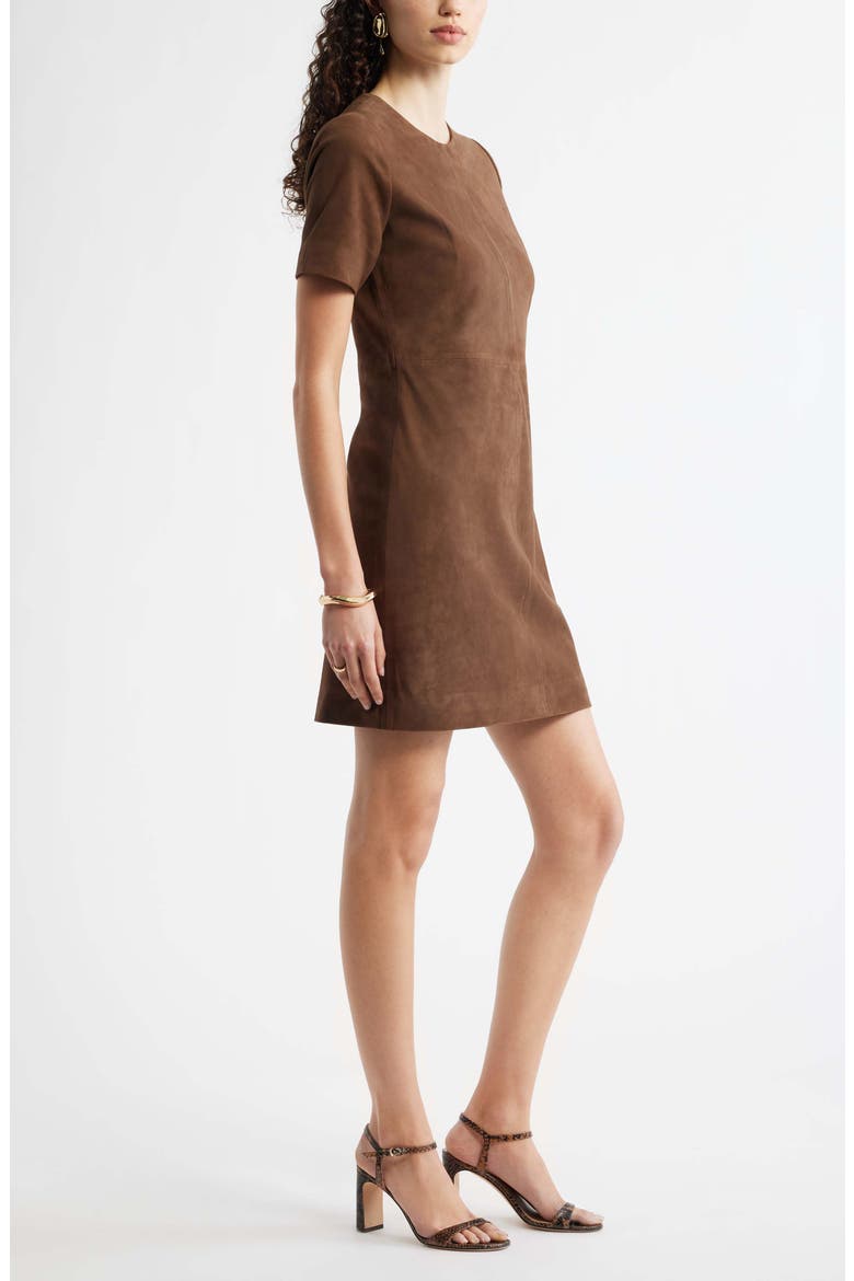 Sculpted Suede Minidress, Alternate, color, BROWN DRUM