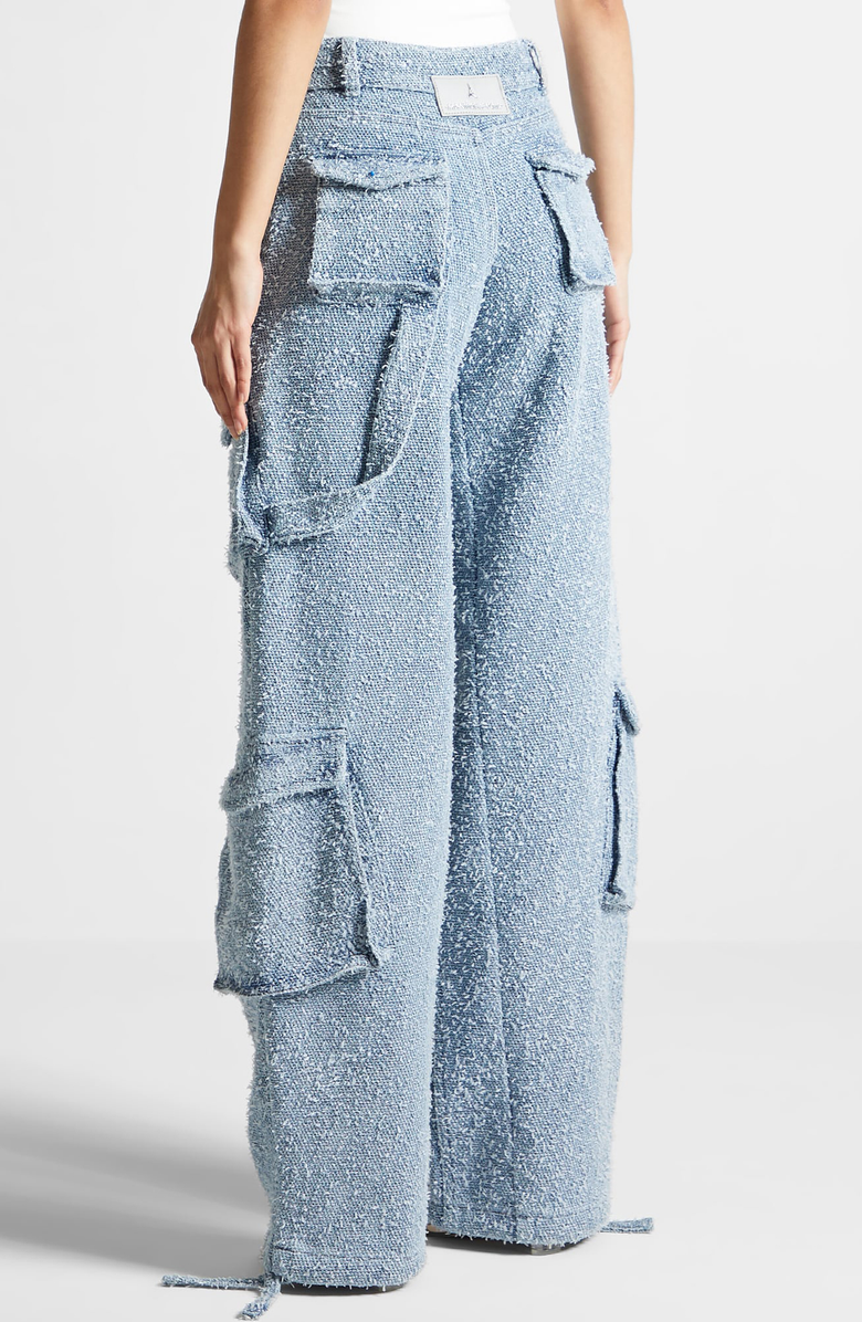 Manière De Voir Anne High Waisted Boucle Denim Cargo Pants, Alternate, color, Mid Blue