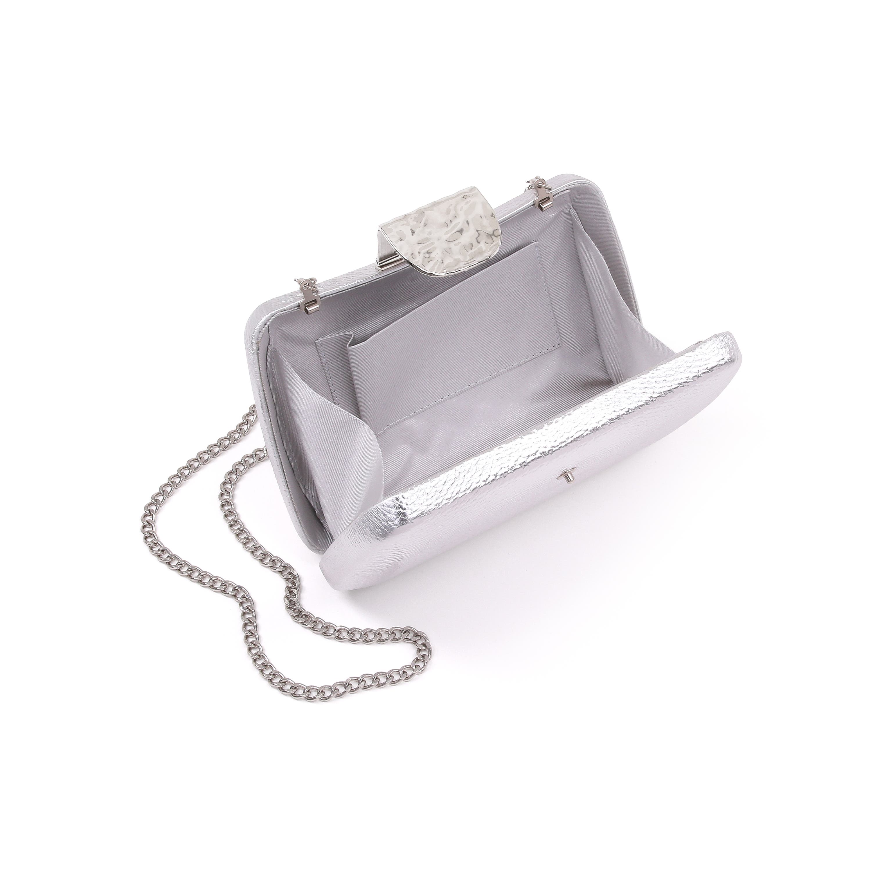Tatum Faux Leather Clutch, Alternate, color, Silver