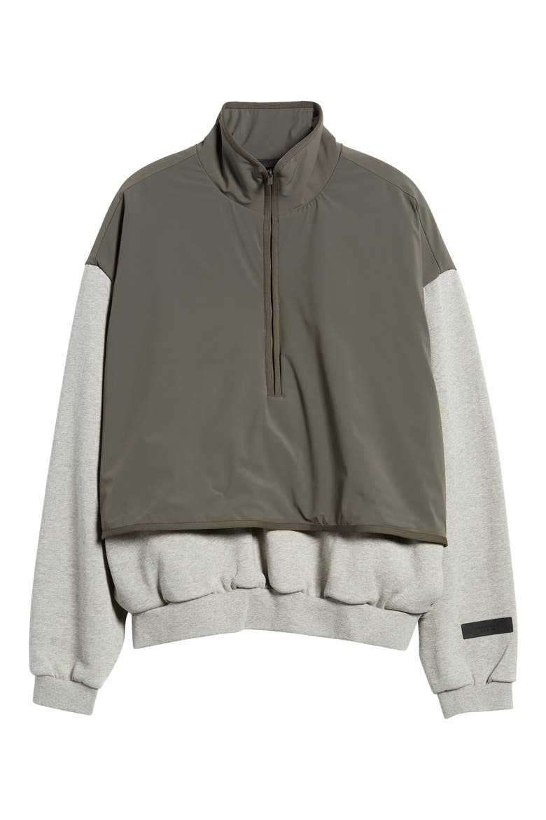 Half Zip Fleece & Nylon Pullover, Alternate, color, DARK HEATHER OATMEAL/ INK