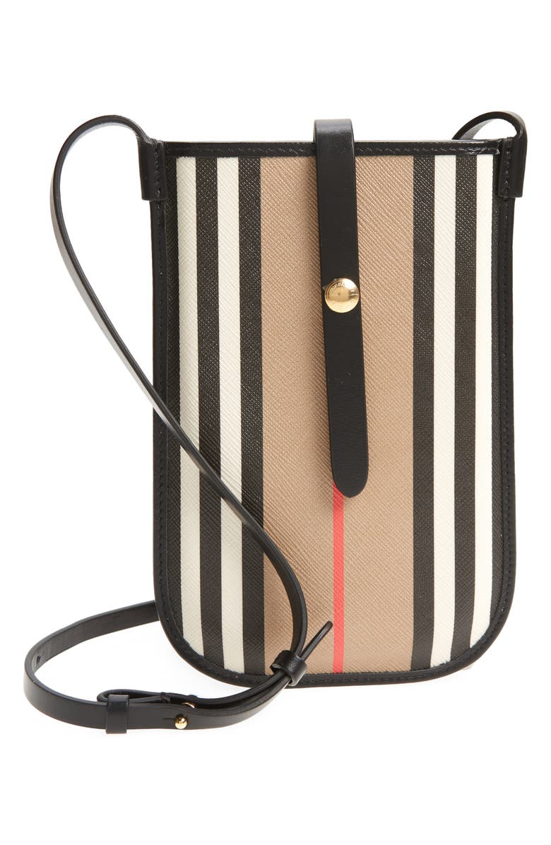 Burberry Anne Icon Stripe E-Canvas & Leather Smartphone Crossbody Bag, Main, color,