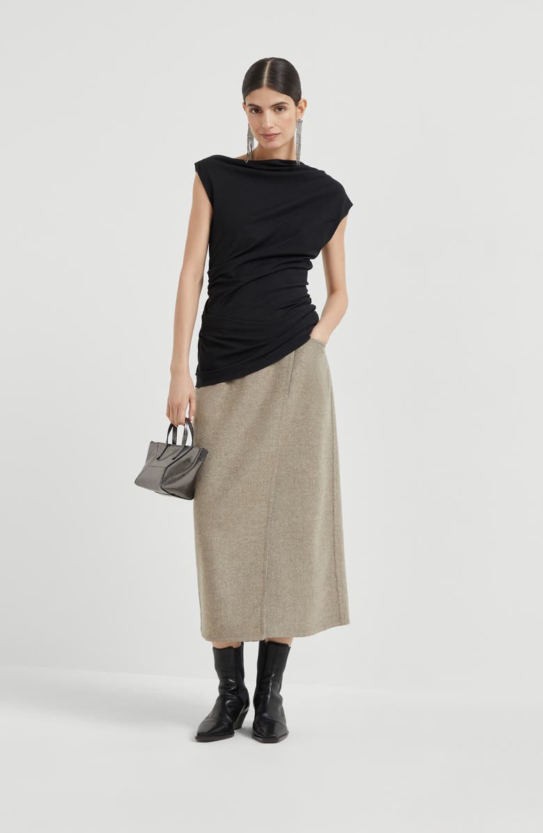 Brunello Cucinelli Ruched T-shirt with monili, Alternate, color, 