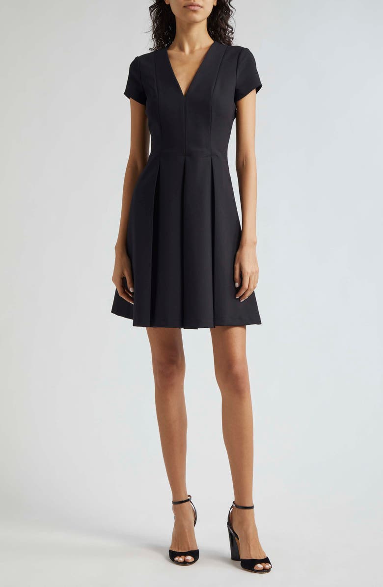 Emporio Armani Emma Pleated Short Sleeve Dress, Main, color, Solid Black
