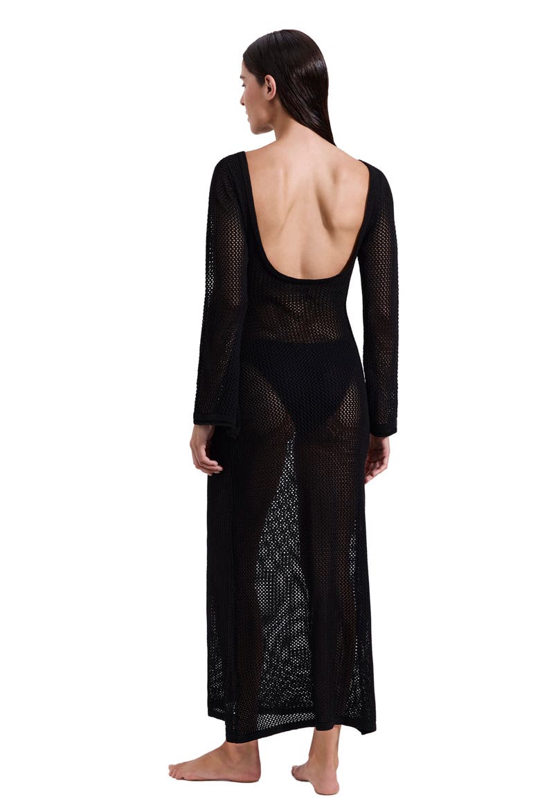 Monaco Net Crochet Maxi Beach Dress Cover-Up, Alternate, color, Black