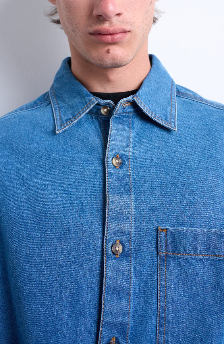 Topman Washed Denim Overshirt, Alternate, color, Medium Blue