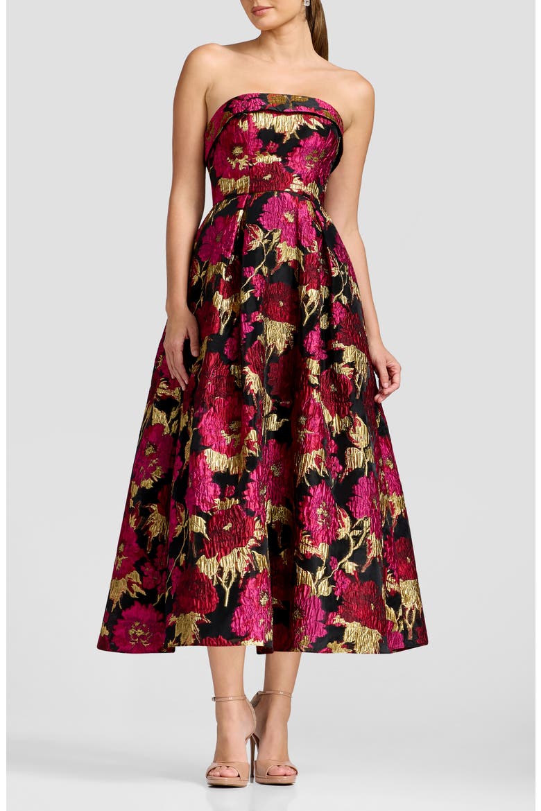 Mika Strapless Metallic Brocade Cocktail Dress, Main, color, FUCHSIA MULTI