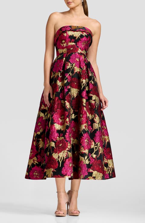 Mika Strapless Metallic Brocade Cocktail Dress