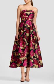 Dress the Population Mika Strapless Metallic Brocade Cocktail Dress