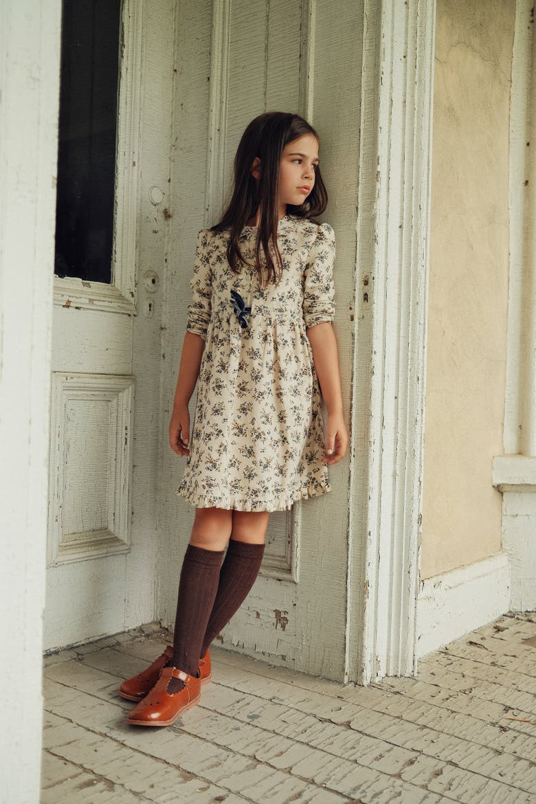 Flower Print Lace Dress with Velvet Tie, Alternate, color, Grey