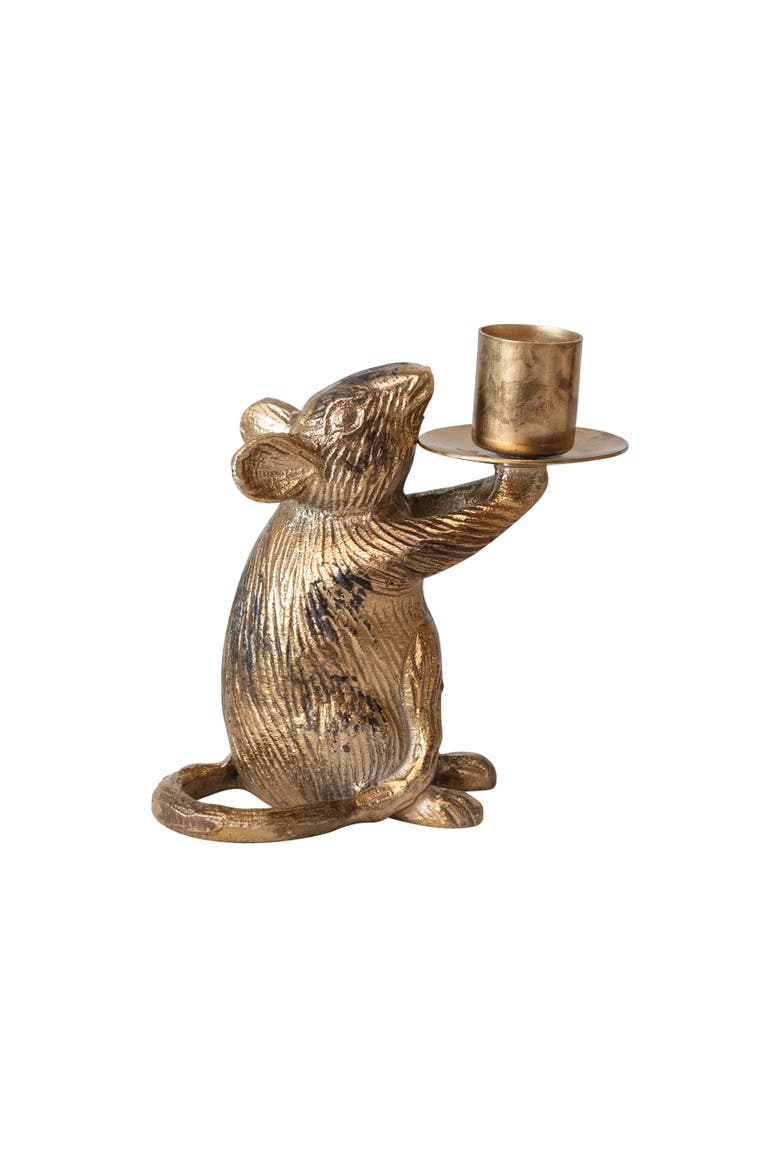 Cast Aluminum Mouse Taper Candleholder, Main, color, Gold