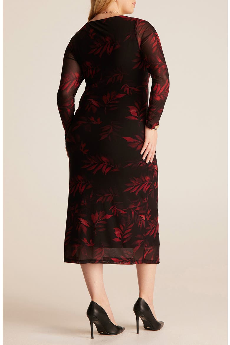 Noa Mesh Sleeve Midi Dress, Alternate, color, INFERNO