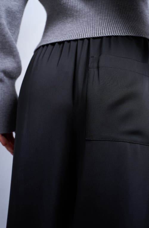 Topshop Satin Drawstring Wide Leg Pants In Black