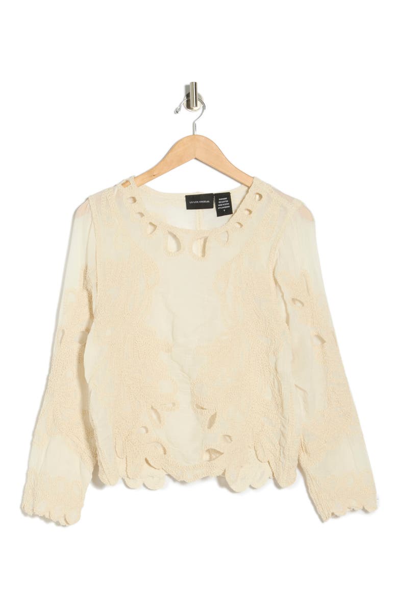 Cutout Embroidered Shirt, Alternate, color, NATURAL