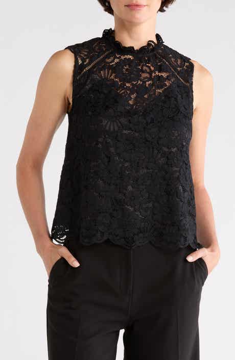 JASON WU Mock Neck Sleeveless Lace Top