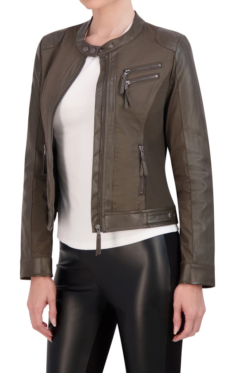 Ookie & Lala Mixed Media Moto Jacket, Alternate, color, Olive