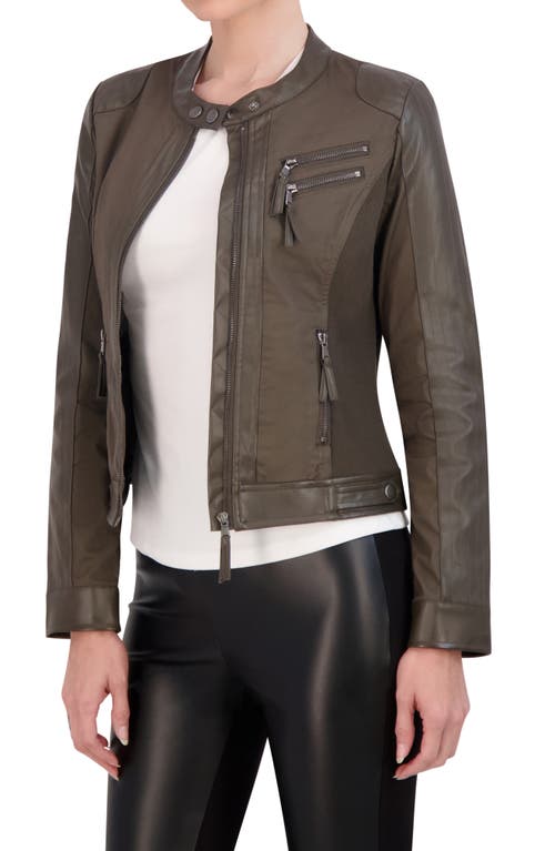 Ookie & Lala Mixed Media Moto Jacket In Olive