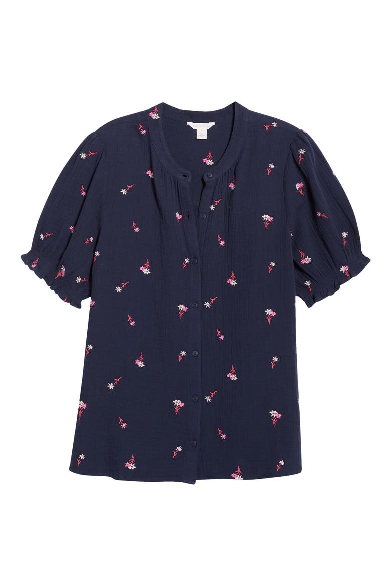 Embroidered Popover Top, Alternate, color, NAVY- RED TOSSED BLOSSOMS