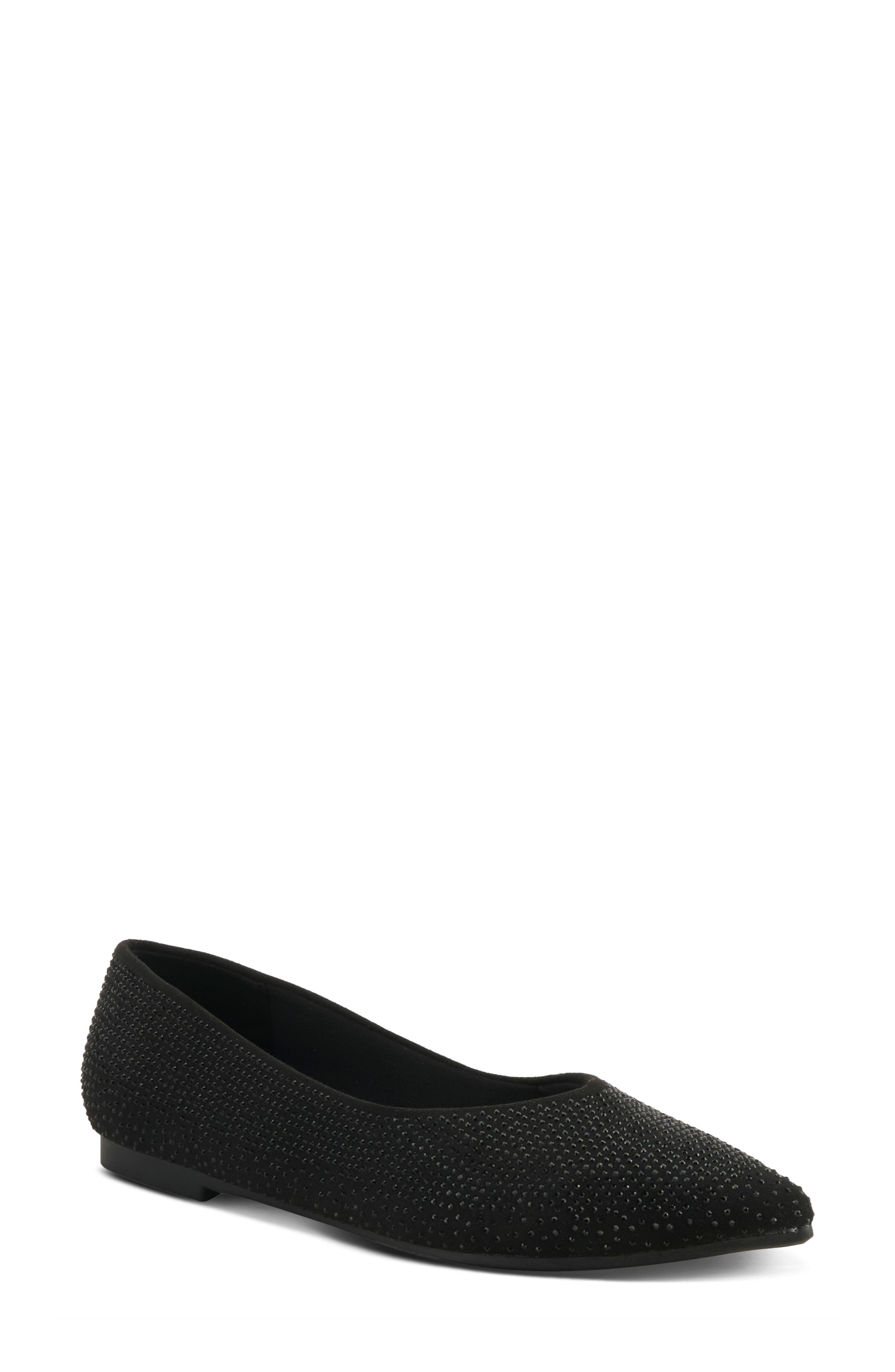 Lowen Rhinestone Embellished Flat, Main, color, BLACK