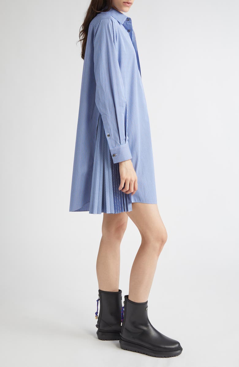 Sacai Stripe Long Sleeve Poplin Shirtdress, Alternate, color, Blue Stripe