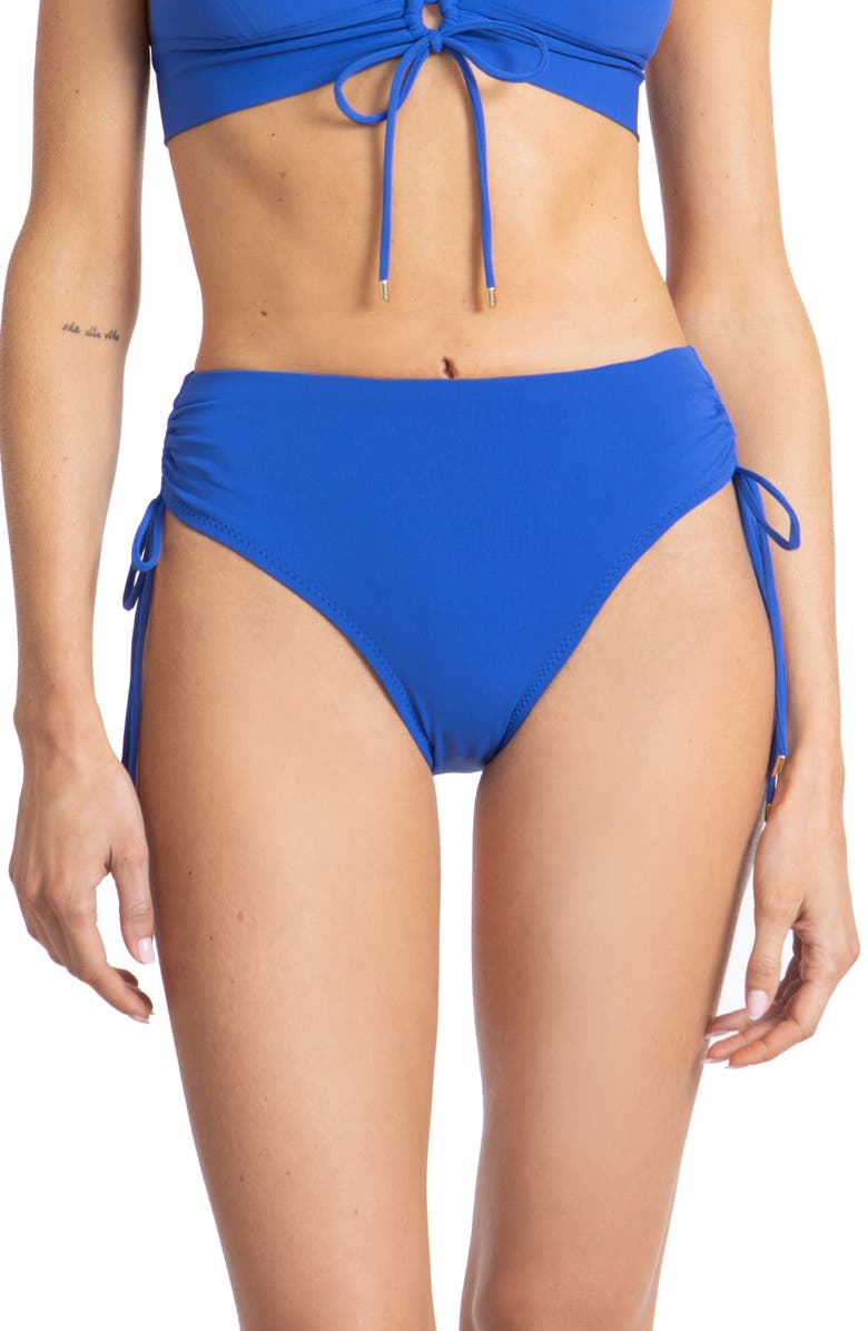 Robin Piccone Aubrey Ruched High Waist Bikini Bottoms, Main, color, French Blue