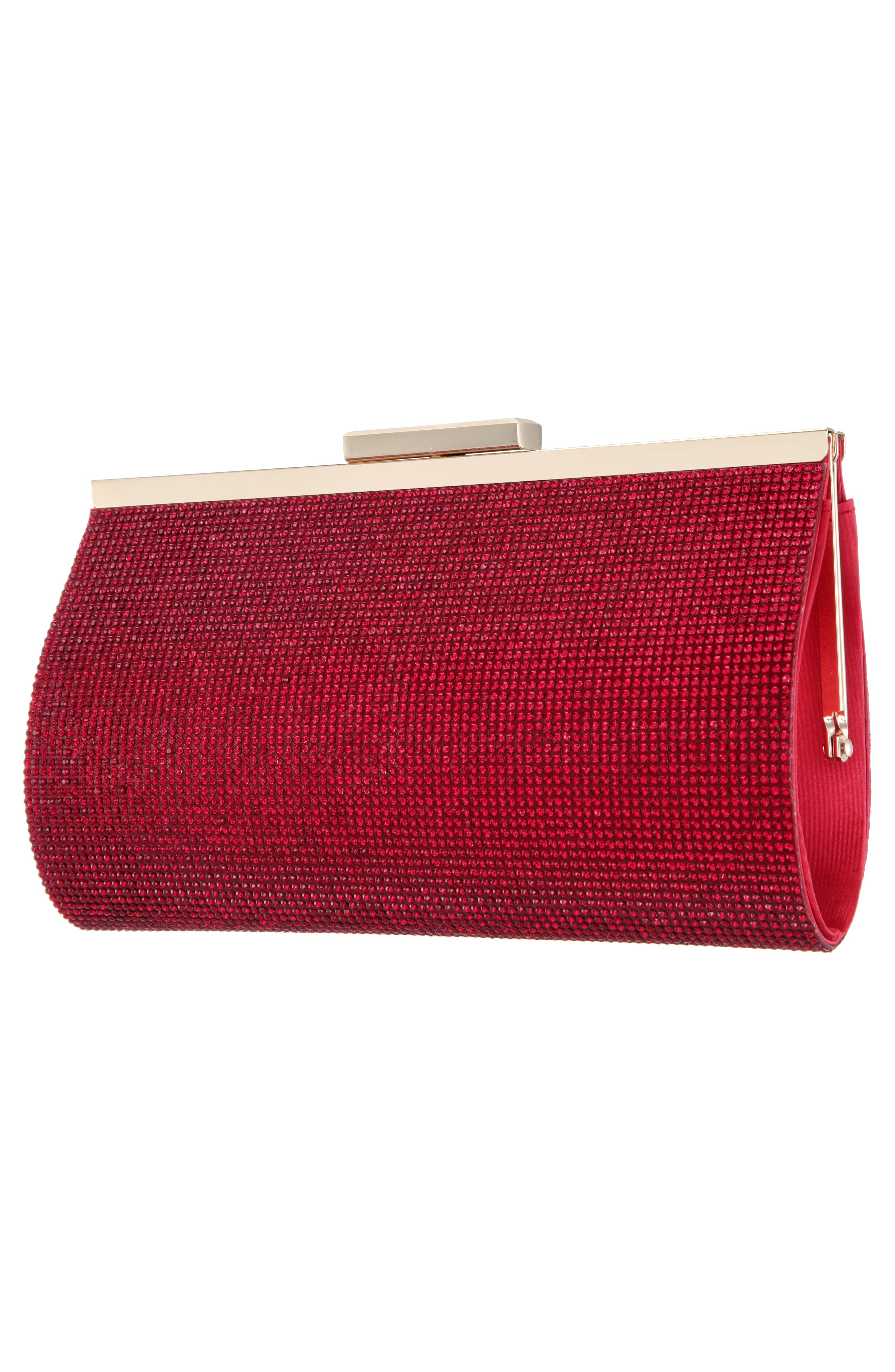 Nina Crystal Frame Clutch, Alternate, color, Siam Red