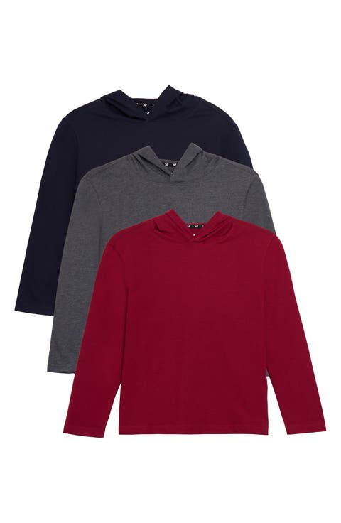 Kids' 3-Pack Hooded Long Sleeve Cotton T-Shirts (Big Kid)