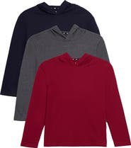 XRAY Kids' 3-Pack Hooded Long Sleeve Cotton T-Shirts