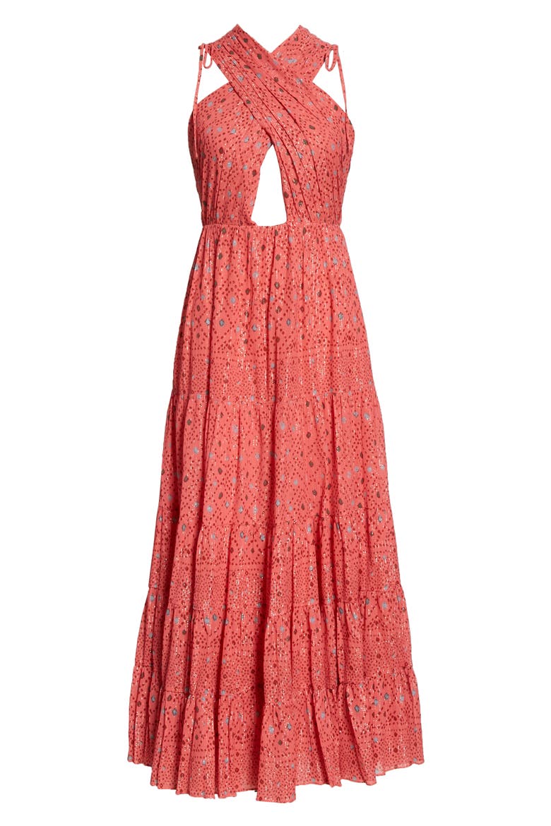 Karima Metallic Cutout Maxi Dress, Alternate, color, HIBISCUS