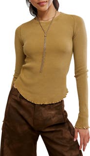 Free People Easy Does It Long Sleeve Waffle Knit Cotton T-Shirt