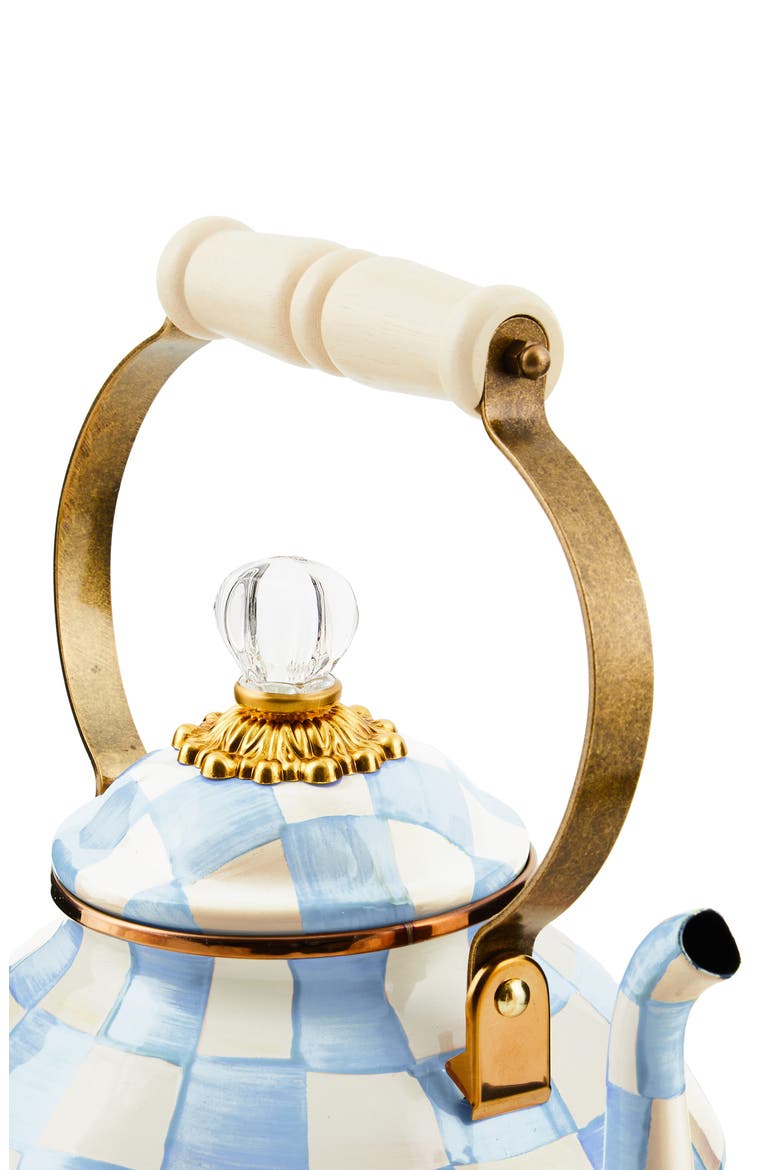 Sky Check Enameled Steel 3-Quart Tea Kettle, Alternate, color, SKY CHECK