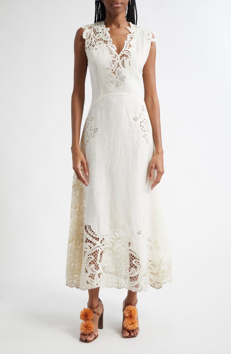 Ulla Johnson Olivette Lace & Linen Dress, Main, color, 