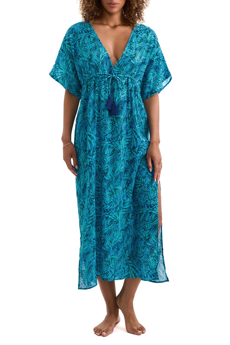 Dylan Midi Cotton Cover-Up Caftan, Main, color, FLORA