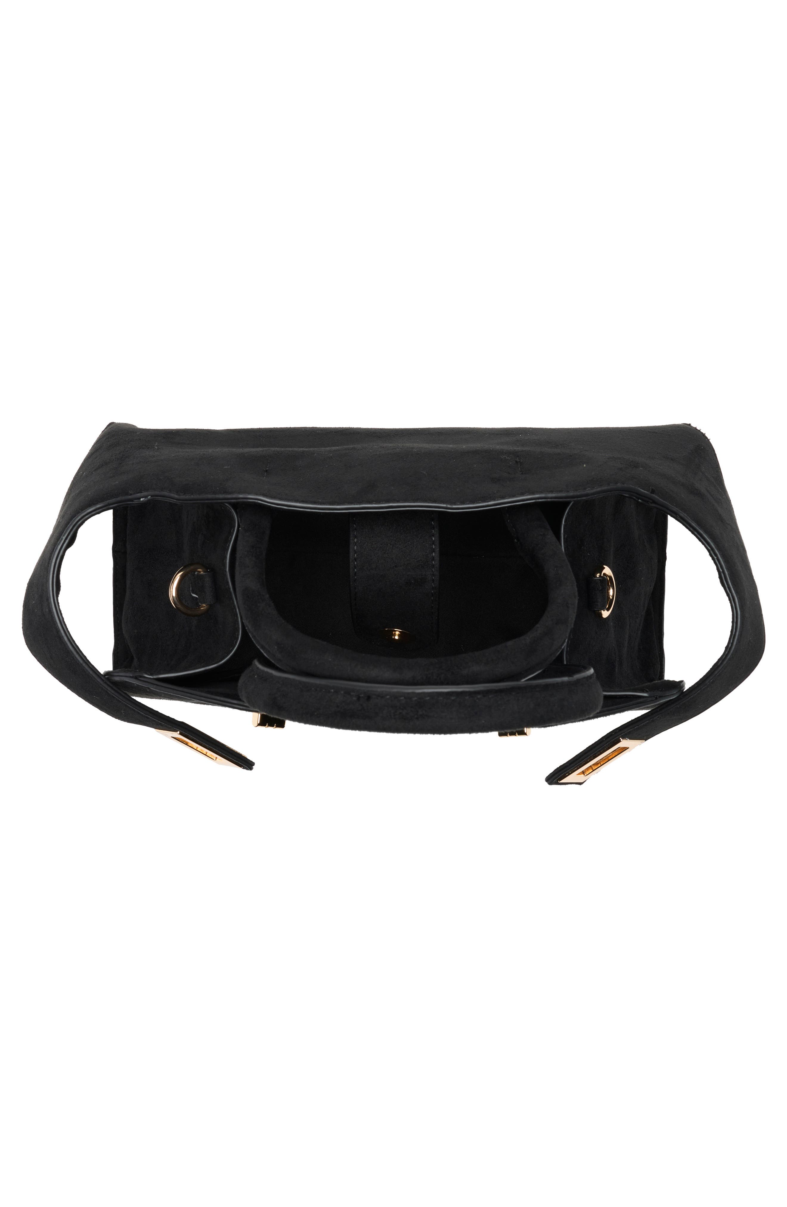 URBAN EXPRESSIONS HANDBAGS Faux Suede Double Buckle Satchel, Alternate, color, Black