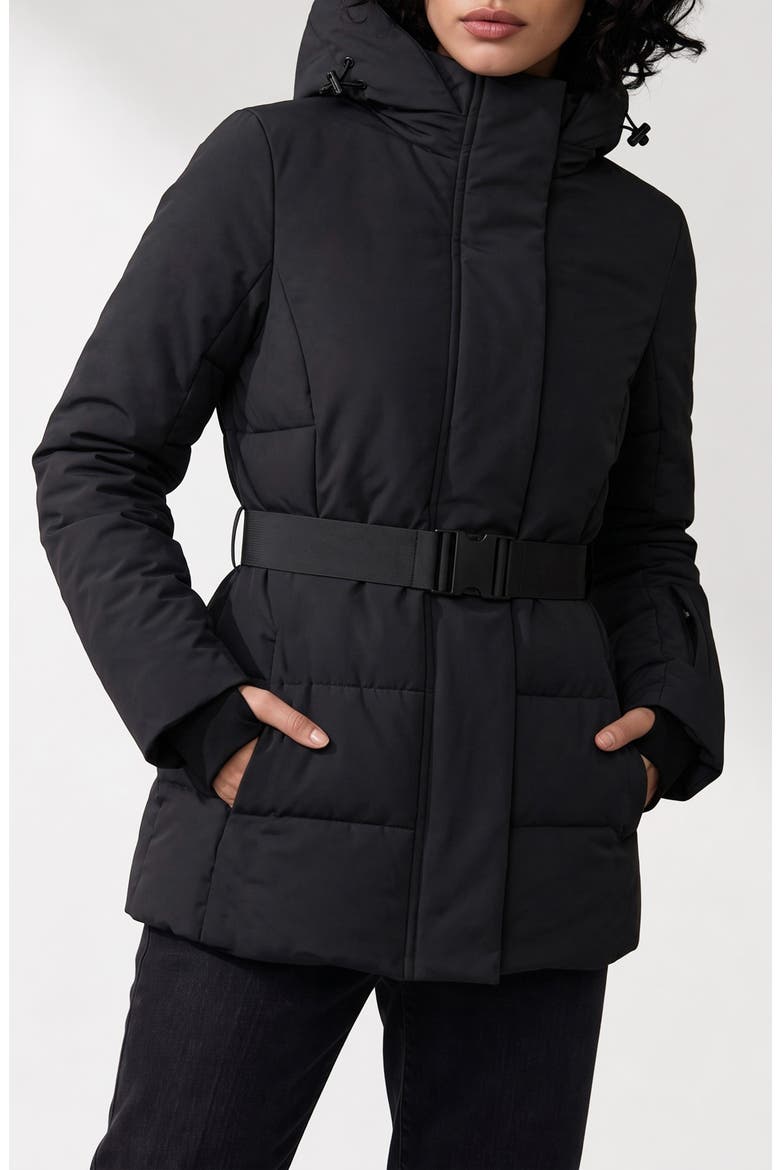 Blanca Hooded Belted Puffer Coat, Alternate, color, BLACK