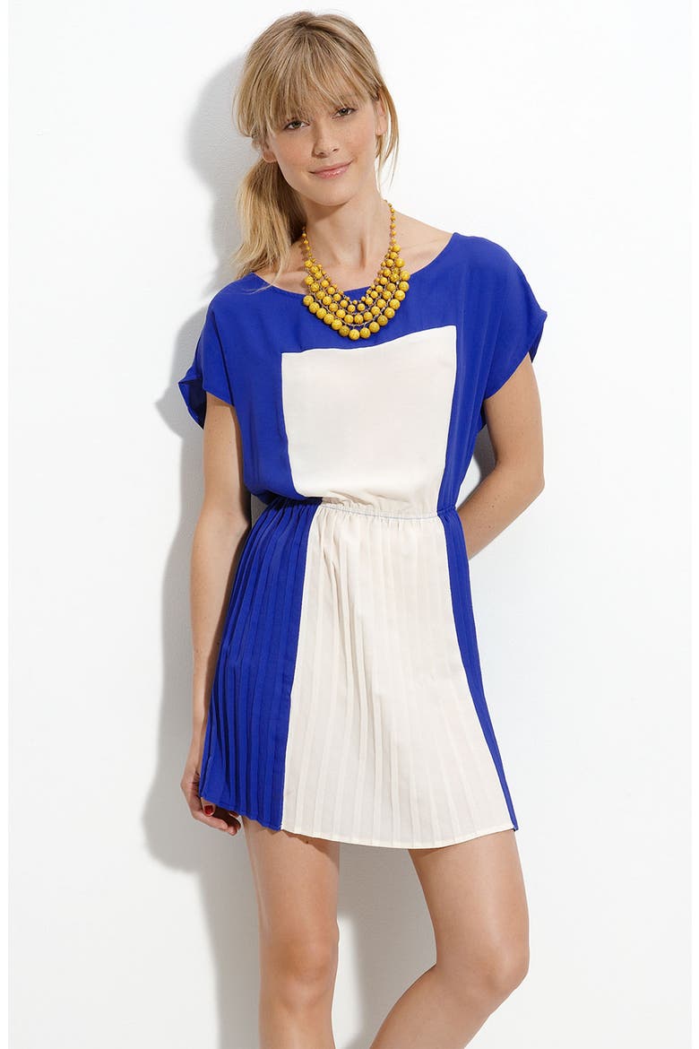 Colorblock Pleated Dress, Main, color, BLUE