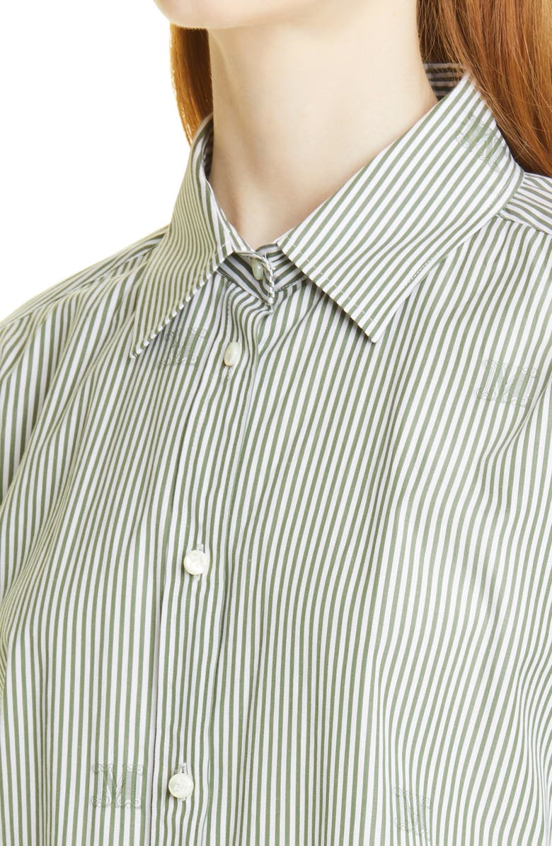 Max Mara Stripe Logo Cotton Button-Up Shirt, Alternate, color, 