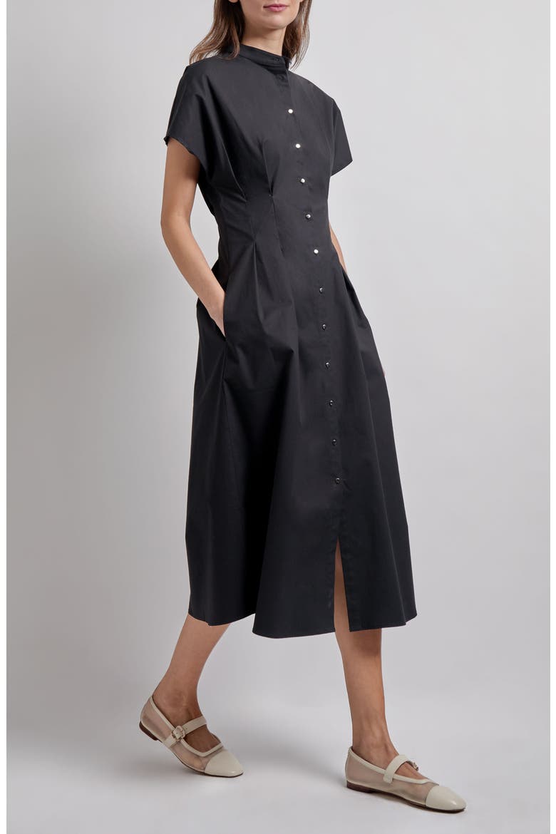 Button-Up Cotton Midi Dress, Alternate, color, BLACK
