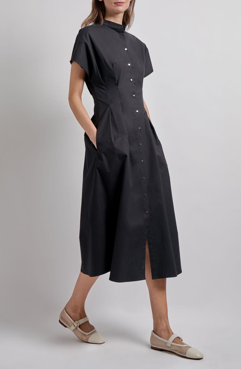 Misook Button-Up Cotton Midi Dress, Alternate, color, Black