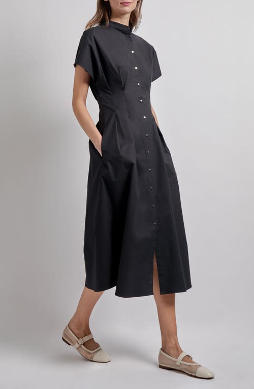 Misook Stand Collar Button Front Midi Dress In Black