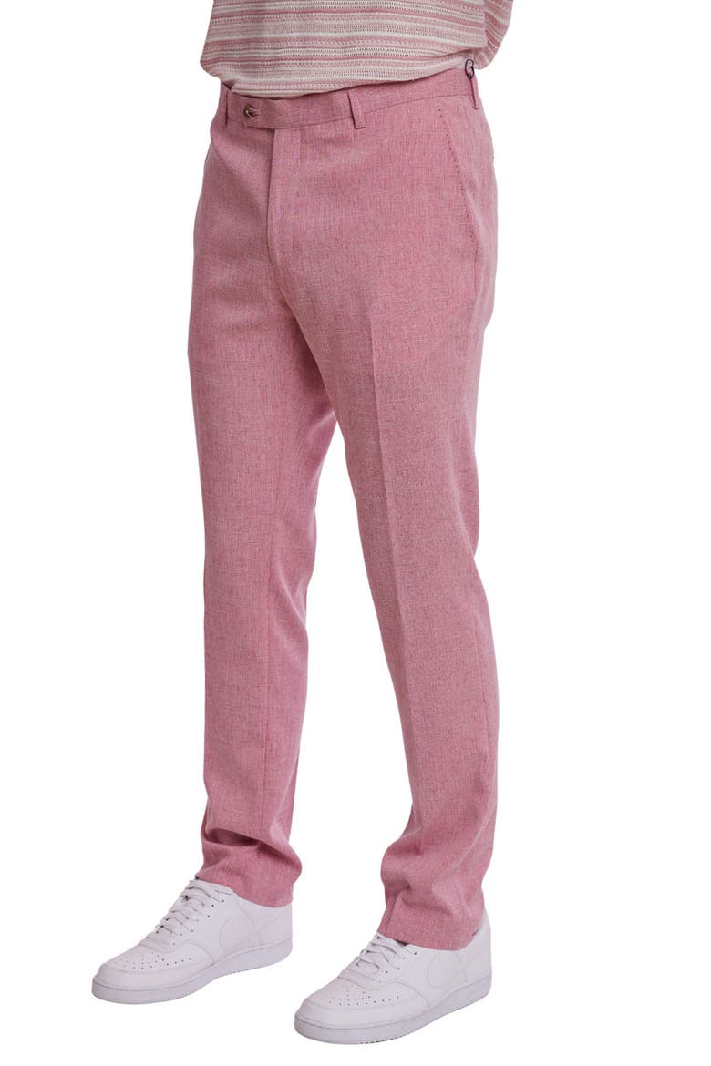 Downing Slim Flat Front Crosshatch Dress Pants, Alternate, color, PINK MELANGE