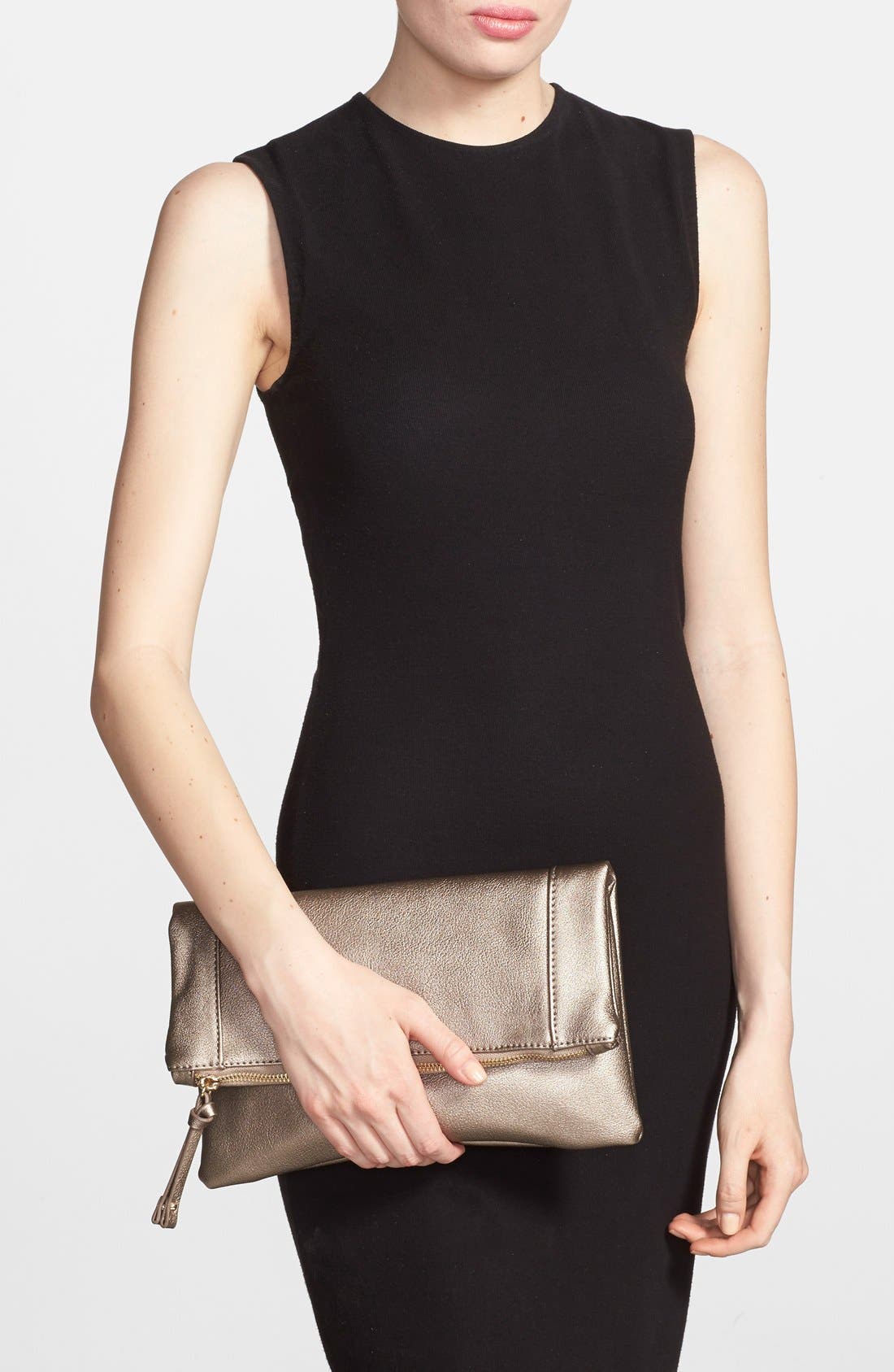Marlena Faux Leather Foldover Clutch, Alternate, color, BRONZE
