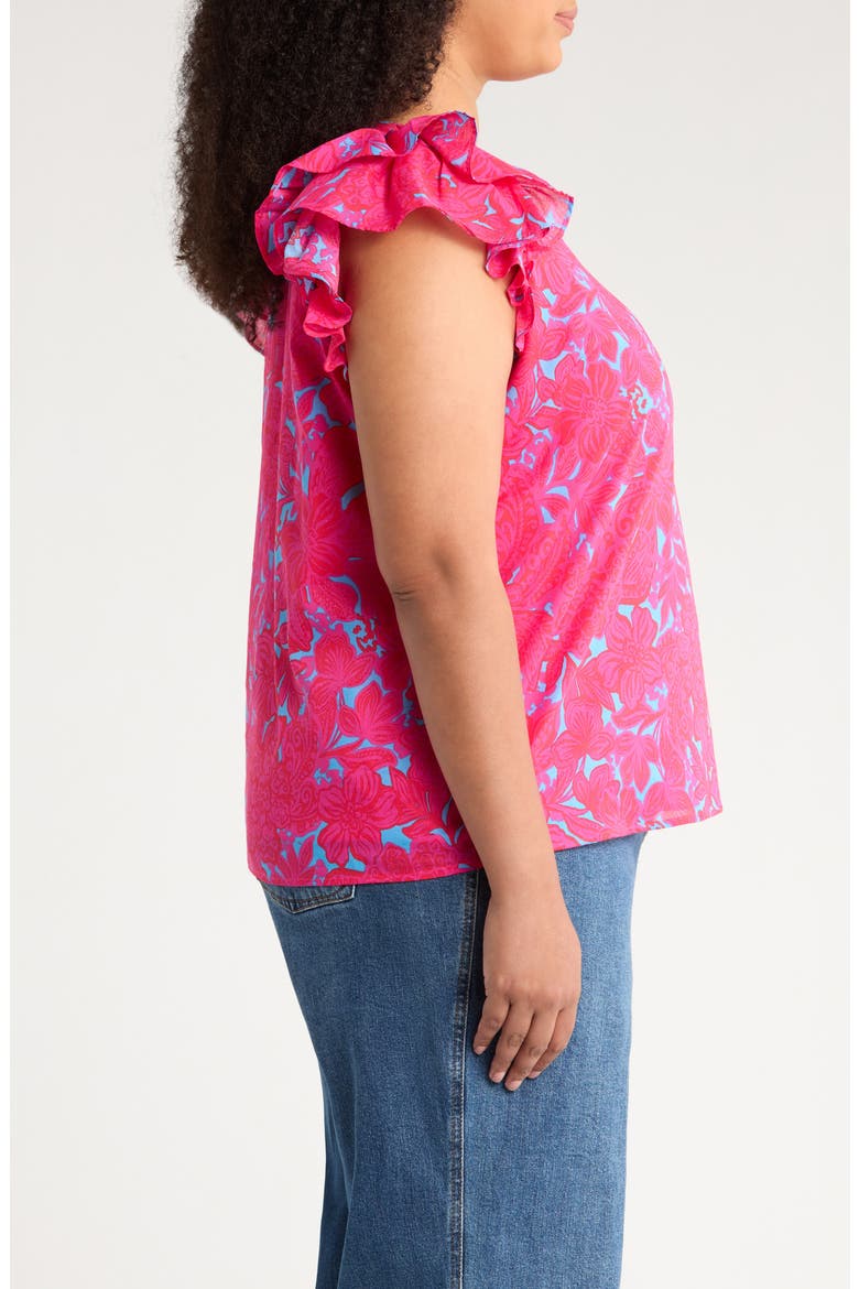 Delina Ruffle Sleeve Top, Alternate, color, PINK/ BLUE