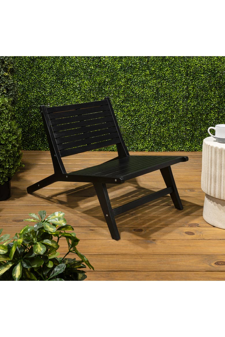 Leo Modern Solid Indonesian Wood Armless Outdoor Lounge Chair, Slatted Low Profile Seating for Patio, Porch or Garden, Alternate, color, Black