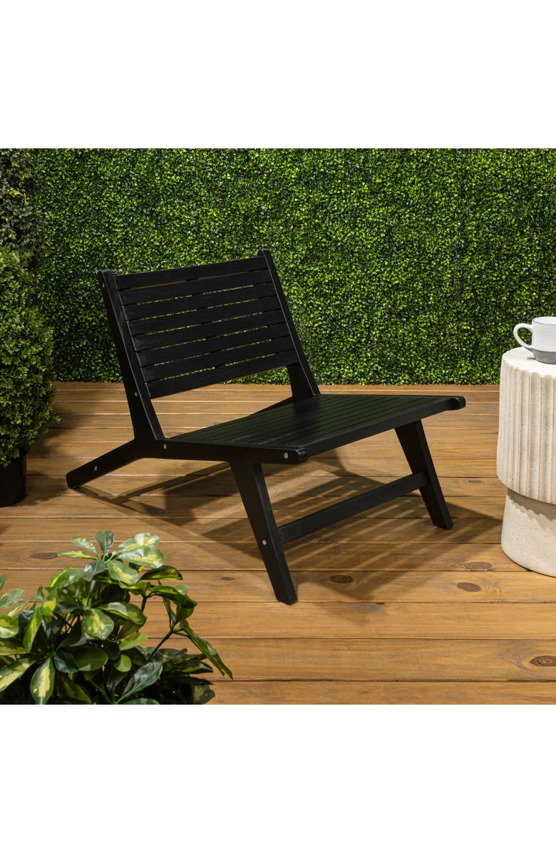 JONATHAN Y Leo Mid-Century Modern Wood Armless Outdoor Lounge Chair, Alternate, color, Black