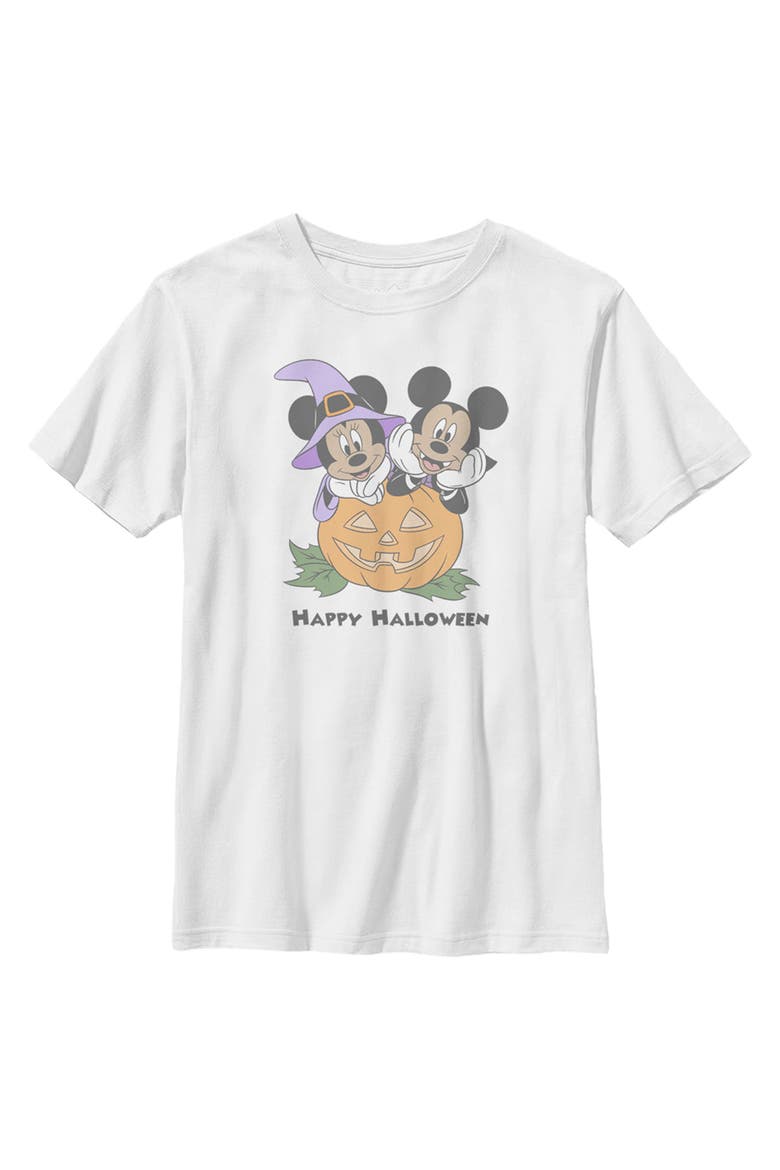Boy's Disney Halloween Vampire Mickey & Minnie T-Shirt, Main, color, White