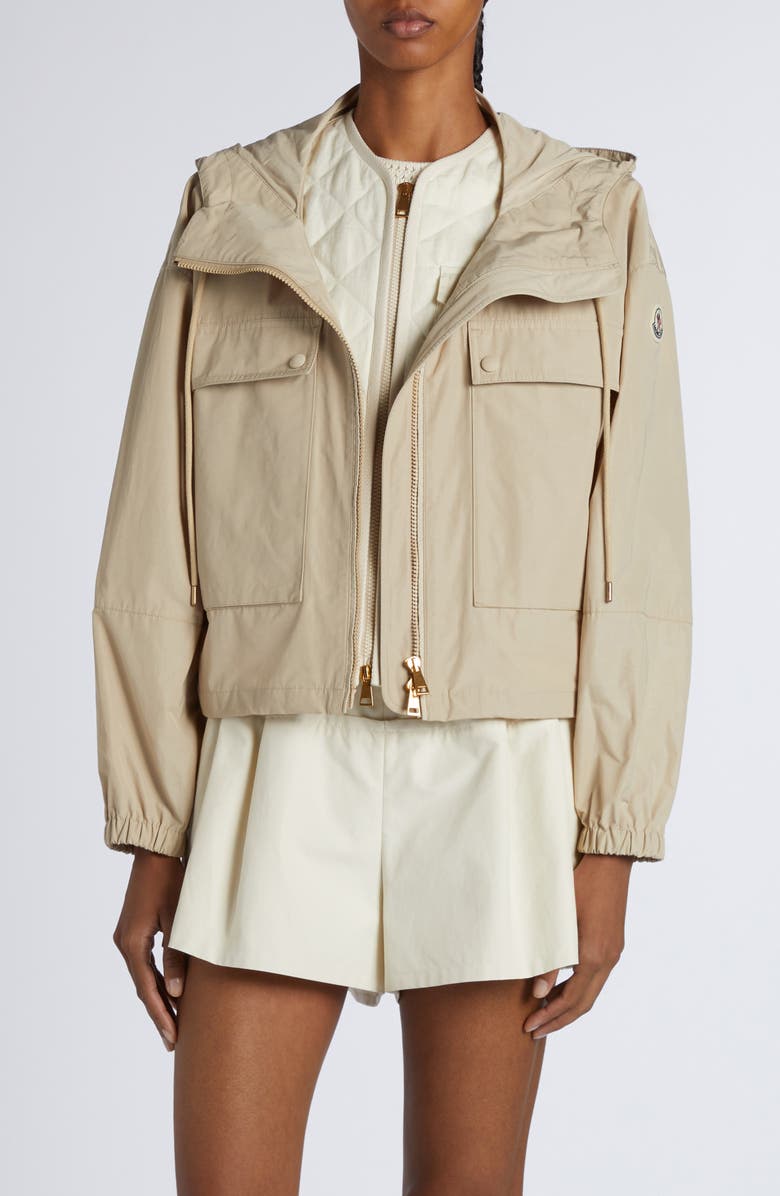 Moncler Sauvan Water Repellent Short Jacket, Main, color, Beige