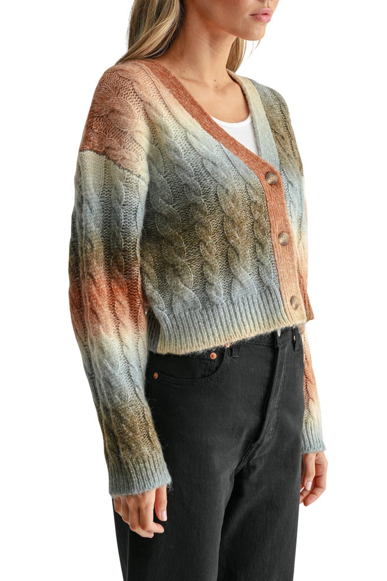 Ombré Cable Knit Cardigan, Alternate, color, OLIVE BROWN MULTI