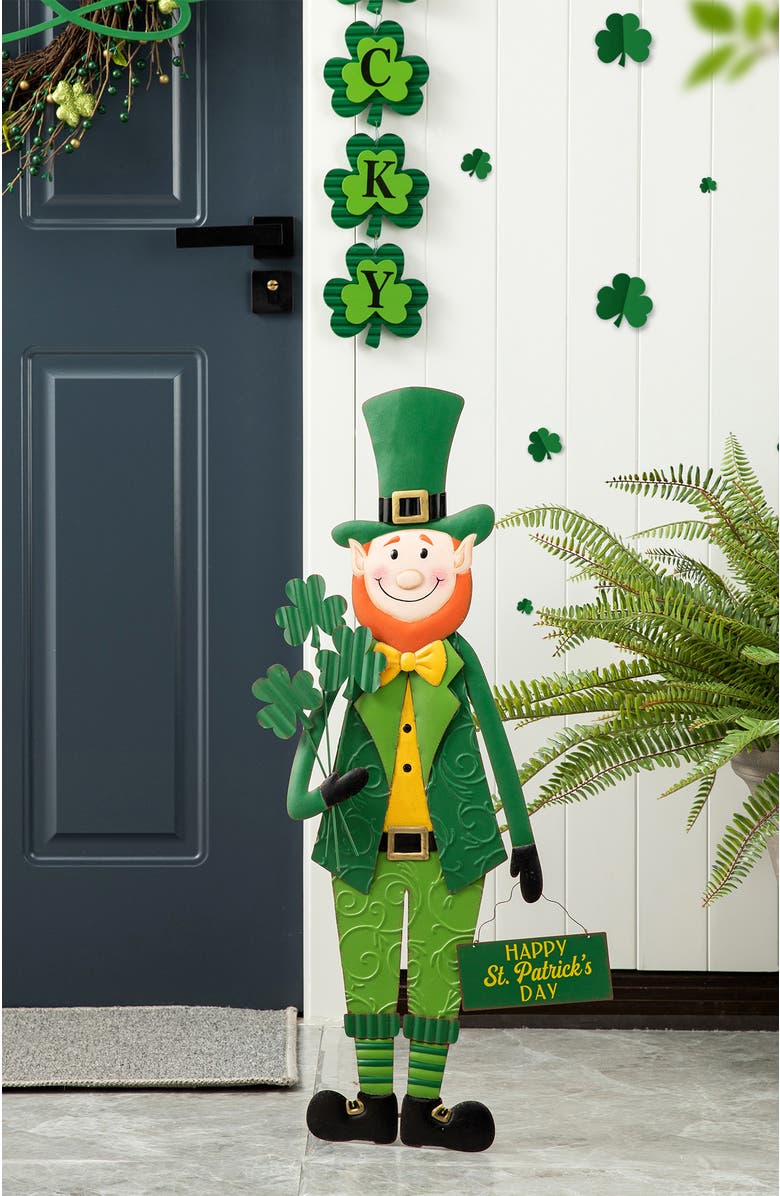 Glitzhome St. Patrick
s Metal Leprechaun Yard Stake Standing Decor or Wall Sign, Alternate, color, Green